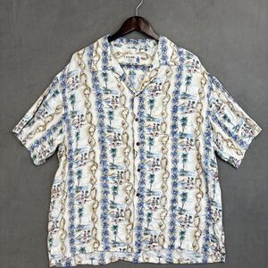 Vintage Iolani 100% Rayon Hawaiian Hula Girl Shells Floral Shirt Men's XL